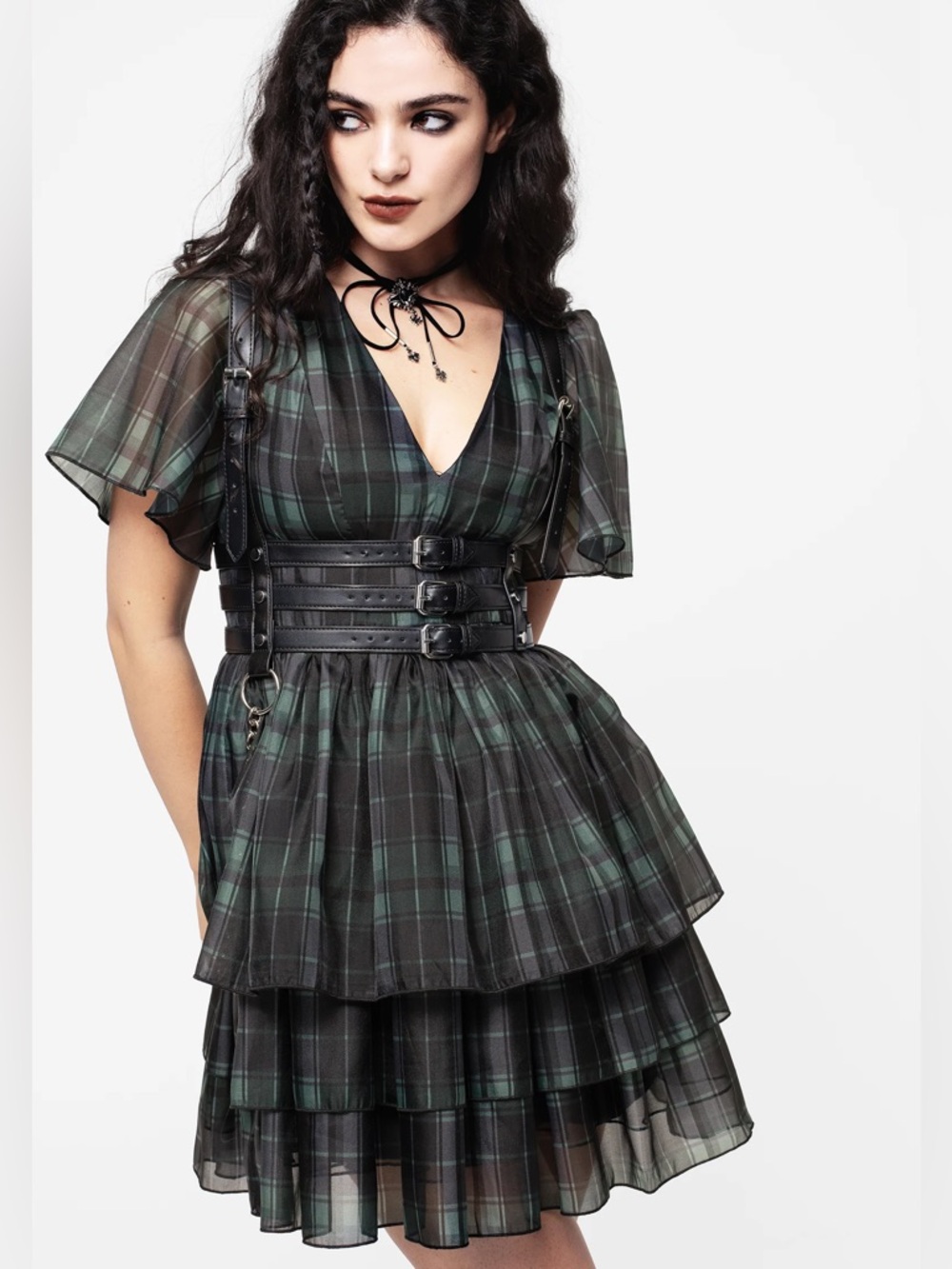 Disturbia Checkmate Layered Organza Mini Dress - US 10